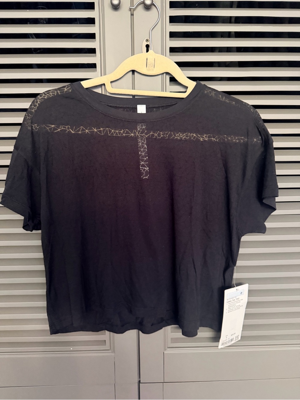 lululemon athletica Black Short Sleeve Sheer Crop Top - Cates Tee Veil